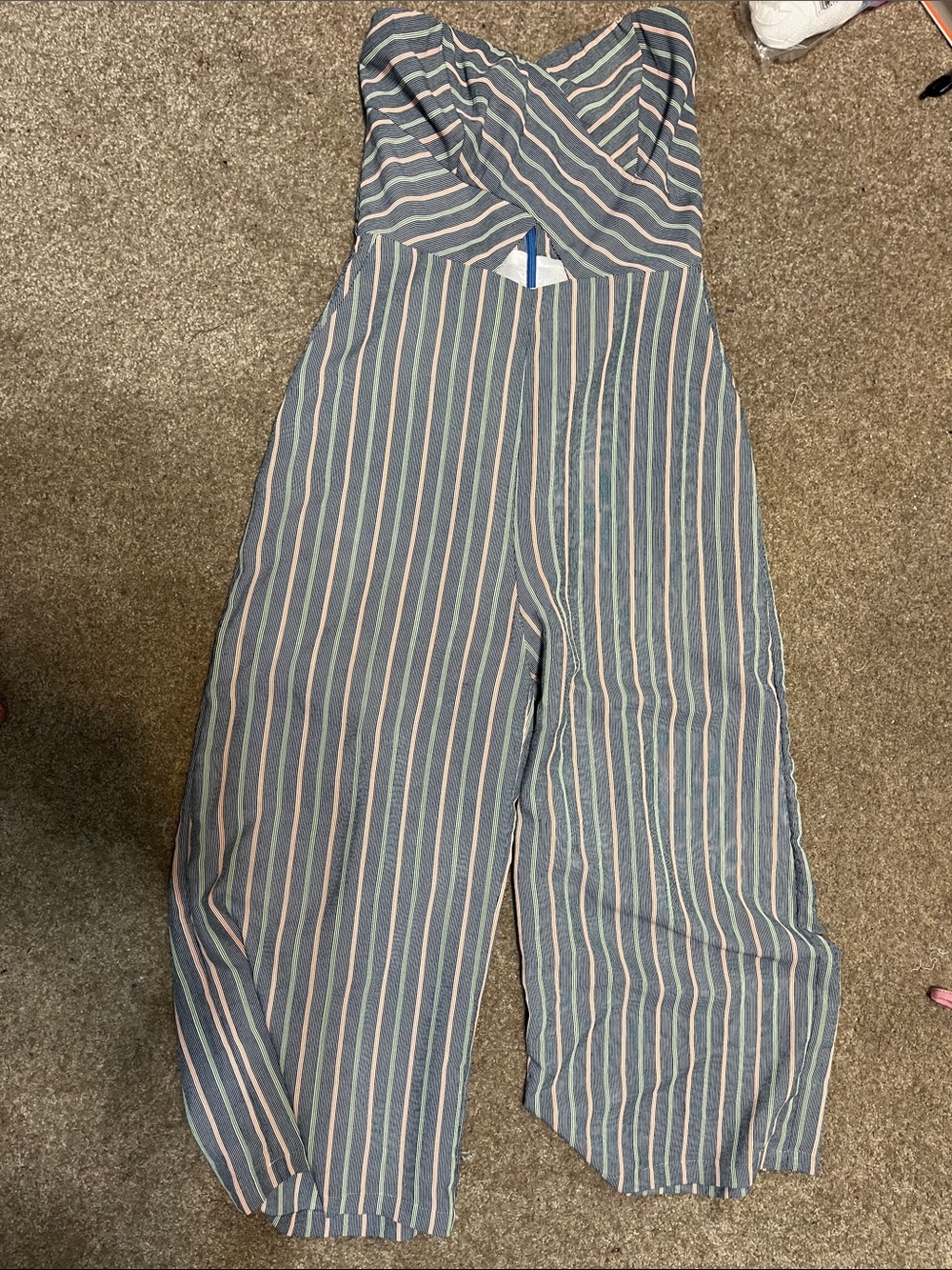 Striped Blue and Pink Women’s Wide-Leg Jumpsuit